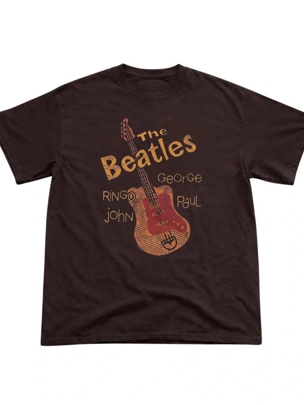 The Beatles Short-Sleeve Tee in Brown with Red Guitar Graphic